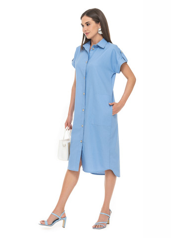 Голубое прямое свободное льняное платье SVTR