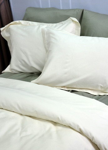 Постельное белье MERISET ДУЭТ MILK CHAMPAGNE/OLIVE Premium Сатин однотон Двуспальное на резинке No Brand (258386077)