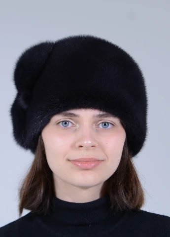 Хутряна норкова жіноча шапка з квітковою аплікацією Меховой Стиль Три листочка (258402417)