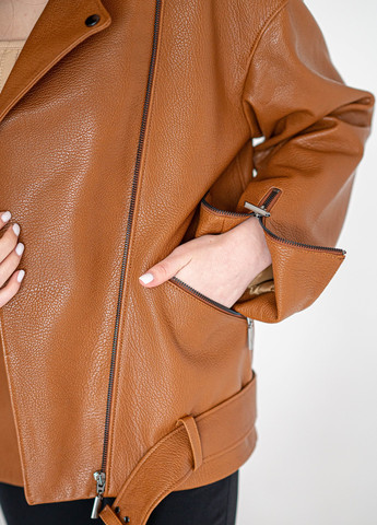 Коричнева демісезонна жіноча шкіряна куртка весна Fabio Monti