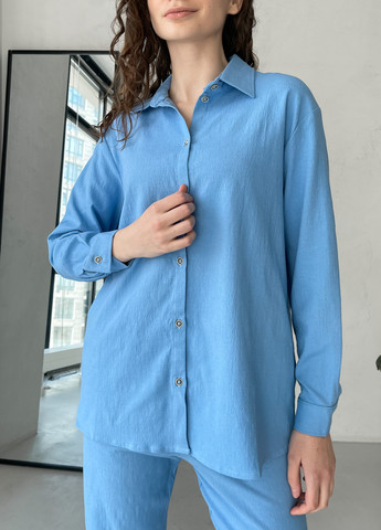 Голубой кэжуал рубашка однотонная Merlini с длинным рукавом