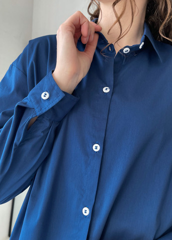 Синяя кэжуал рубашка однотонная Merlini с длинным рукавом