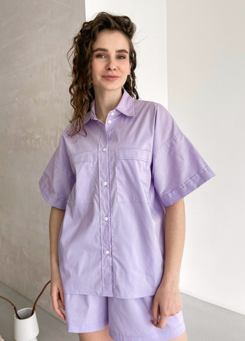 Фиолетовая кэжуал рубашка однотонная Merlini с коротким рукавом