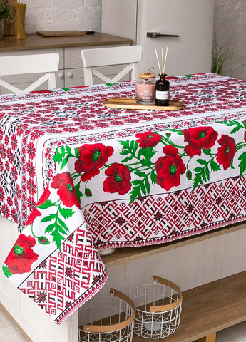 Скатерть льняная "Маки" 1.5м х 1.5м (квадратная на круглый стол) Homedec - (258417128)