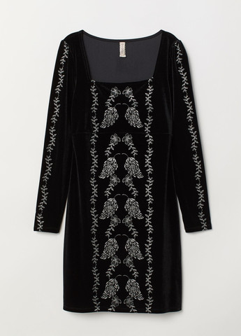 Черное повседневный платье женское h&m велюровое черное Divided однотонное