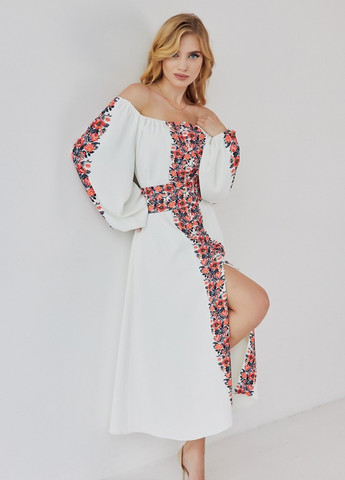 Белое кэжуал платье рубашка First Woman с цветочным принтом