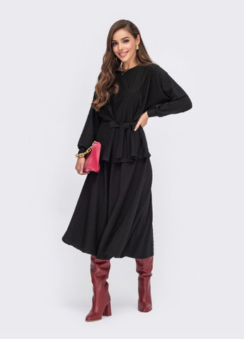 чорний костюм з фактурного трикотажу зі спідницею-напівсонце Dressa (258449517)