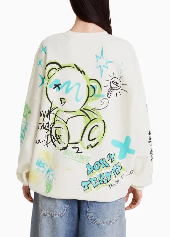Білий світшот Bershka малюнок (258455729)
