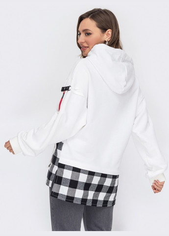 комбинированное худи со вставкой в клетку белое Dressa (258459319)