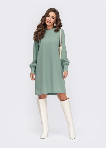 Зеленое зеленое платье а-силуэта с объемными рукавами Dressa