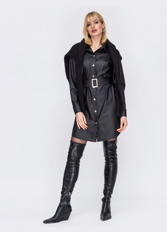 Черное черное платье-рубашка из экокожи Dressa