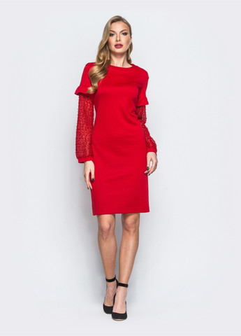 Червона сукня червоного кольору з "травичкою" на рукавах Dressa