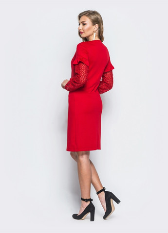 Червона сукня червоного кольору з "травичкою" на рукавах Dressa
