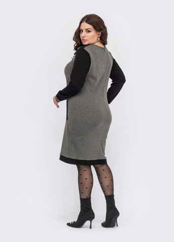 Сіра сіре плаття великого розміру з чорними рукавами Dressa