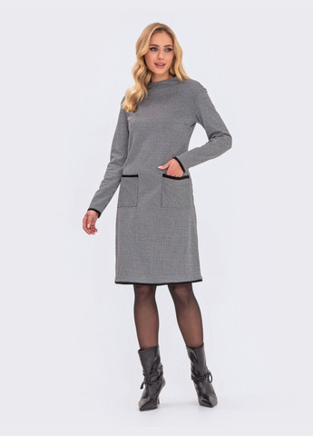 Черное теплое платье в клетку черного цвета Dressa