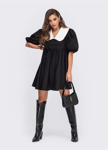 Чорна чорне плаття з бавовни зі знімним коміром Dressa