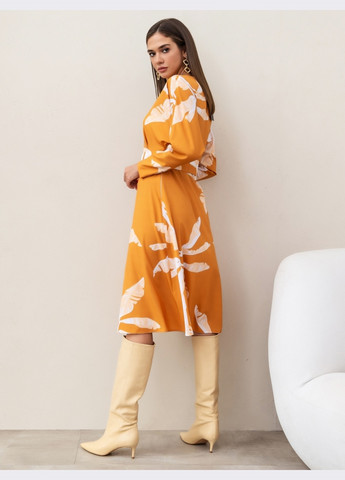 Оранжевое платье-миди оранжевого цвета с принтом Dressa