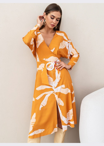 Оранжевое платье-миди оранжевого цвета с принтом Dressa