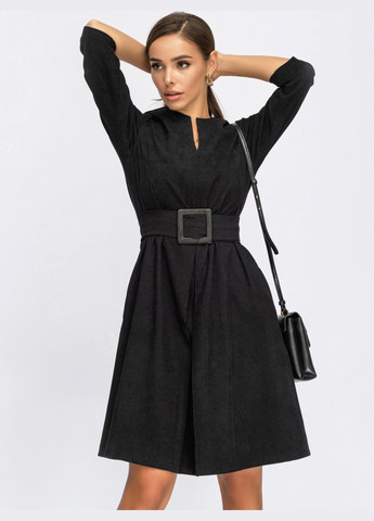 Чорна чорне плаття-трапеція з вельвету з фігурним вирізом Dressa