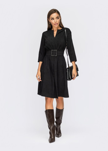 Чорна чорне плаття-трапеція з вельвету з фігурним вирізом Dressa