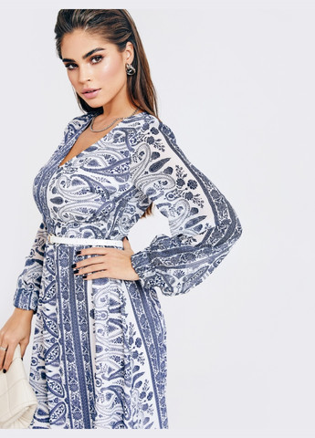 Білий шифонове плаття з принтом і асиметричним подолом біле Dressa