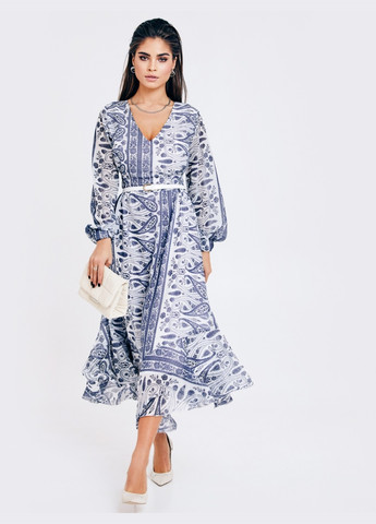 Білий шифонове плаття з принтом і асиметричним подолом біле Dressa