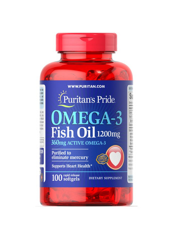 Omega-3 Fish Oil 1200 mg (360 mg Active Omega-3) - 100 Softgels Puritans Pride (258463476)