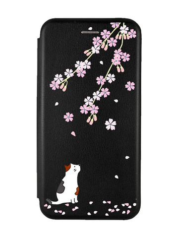 Чехол-книжка с рисунком для Xiaomi Redmi Note 10/Note 10s Чёрный :: Котик и сакура (принт 283) Creative (258490723)