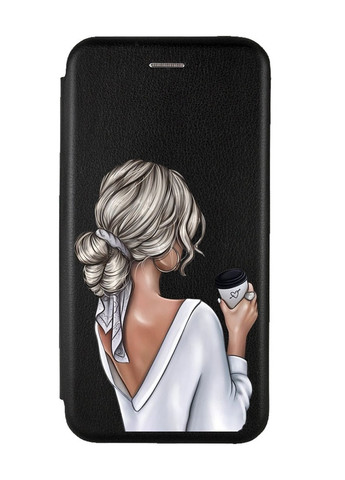 Чехол-книжка с рисунком для Xiaomi Redmi Note 8 Pro Черный :: Девушка с латте (принт 227) Creative (258492290)