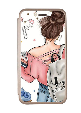Чехол-книжка с рисунком для Xiaomi Redmi 9C/10A Золотой :: Девушка с рюкзаком (принт 30) Creative (258491465)