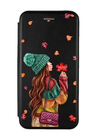 Чехол-книжка с рисунком для Xiaomi Redmi 7A Черный :: Девушка с листьями (принт 221) Creative (258492404)