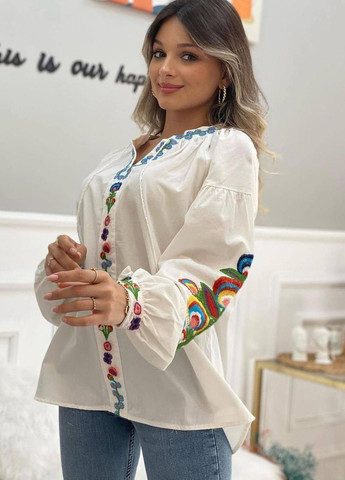 Женская вышиванка, белая хлопковая блузка с вышивкой S M L(42 44 46) No Brand (258486812)