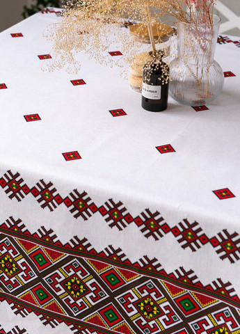 Скатерть традиция "Орнамент красный" 1.5м х 2.2м (раскладной стол) Homedec - (258493318)