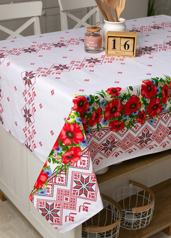 Скатертина традиція "Червоні маки" 1.5м х 2.2м (розкладний стіл) Homedec - (258493314)
