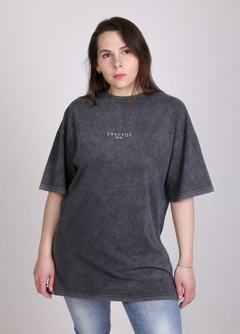 Серая всесезон футболка женская серая вареная удлиненная широкая с коротким рукавом Cracpot Удлиненная