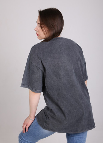 Серая всесезон футболка женская серая широкая удлиненная с надписью с коротким рукавом Cracpot Удлиненная