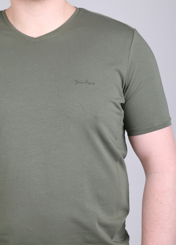 Хакі (оливкова) футболка чоловіча хакі з мисом однотонна стрейчева з коротким рукавом Jean Piere Прямая