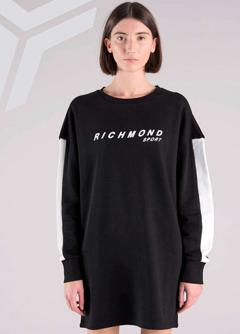 Черное повседневный женское спортивное платье sport оверсайз, платье-свитшот, платье-свитер Richmond с надписью