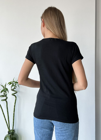 Чорна літня футболка жіноча з коротким рукавом ISSA PLUS WN20-422