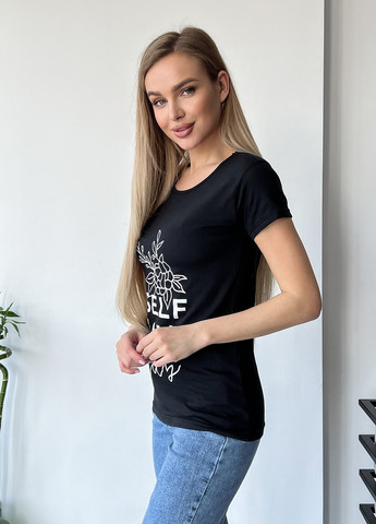 Черная летняя футболка женская с коротким рукавом ISSA PLUS WN20-422