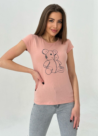Персиковая летняя футболка женская с коротким рукавом ISSA PLUS WN20-435