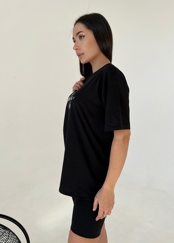 Чорна літня футболка жіноча з коротким рукавом ISSA PLUS WN20-443