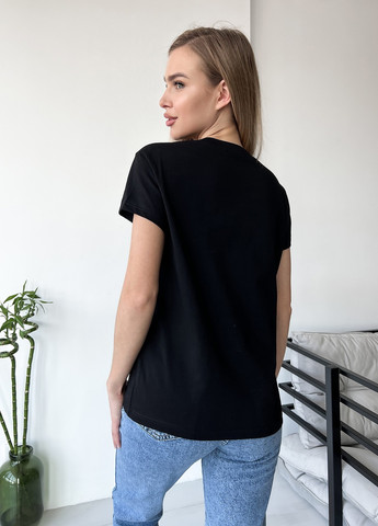 Чорна літня футболка жіноча з коротким рукавом ISSA PLUS WN20-445