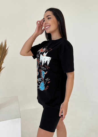 Чорна літня футболка жіноча з коротким рукавом ISSA PLUS WN20-442