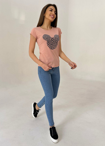 Персиковая летняя футболка женская с коротким рукавом ISSA PLUS WN20-434