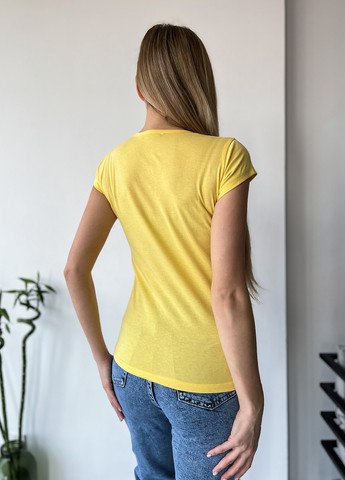 Желтая летняя футболка женская с коротким рукавом ISSA PLUS WN20-437
