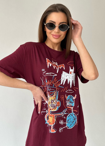 Бордова літня футболка жіноча з коротким рукавом ISSA PLUS WN20-442