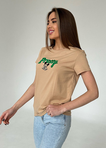 Бежева літня футболка жіноча з коротким рукавом ISSA PLUS WN20-449