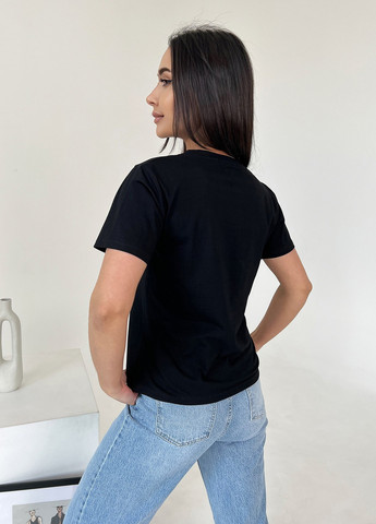 Чорна літня футболка жіноча з коротким рукавом ISSA PLUS WN20-452