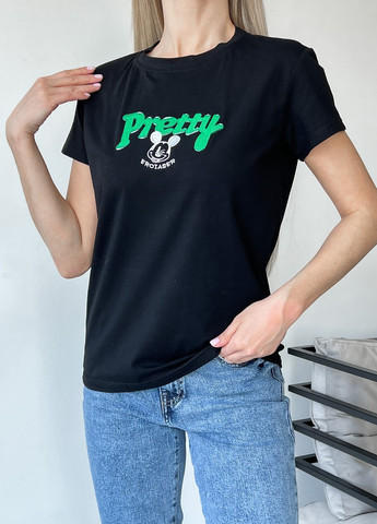 Черная летняя футболка женская с коротким рукавом ISSA PLUS WN20-449